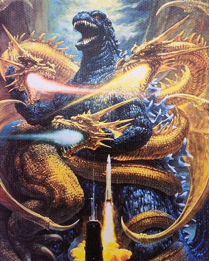 Godzilla vs King Ghidorah Art Print Board & Logo Sticker